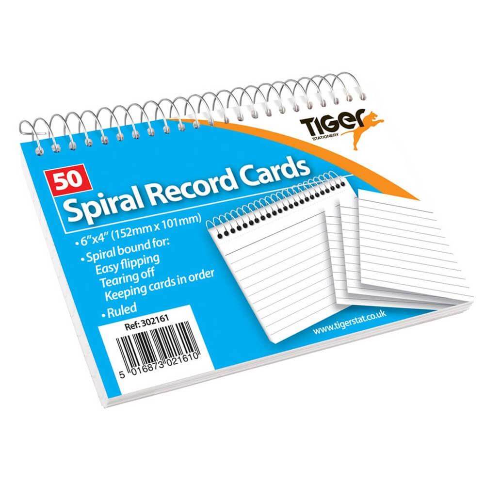 Tiger Stationery Spiral Record Cards 6 x 4